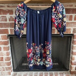 My Story Floral Embroidered Navy Top